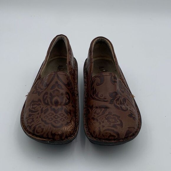 Alegria Brown Floral stamped leather Slip-On Shoes nurse teacher comfort shoe 38 - Picture 2 of 14